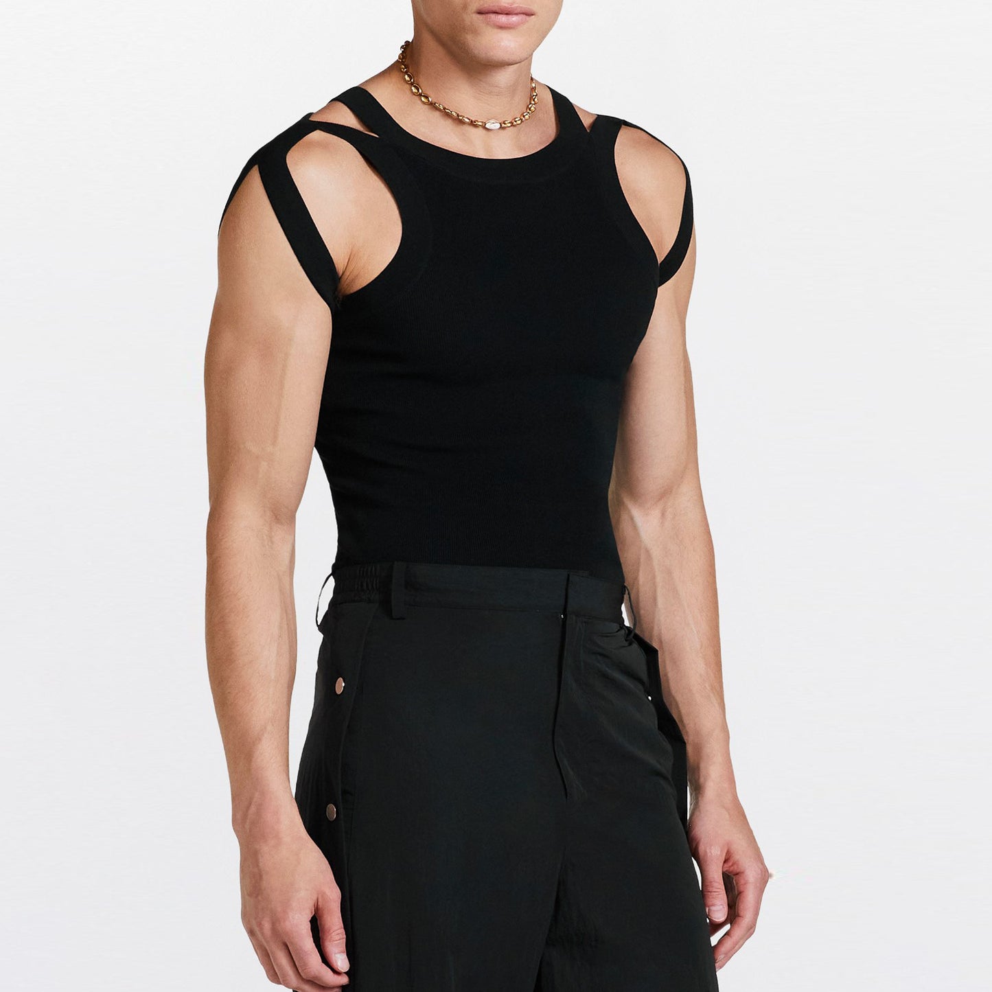 Men's Cut-Out Sexy Stretch Skinny T-Shirt - Black & Short Sleeve - XXXL - image 5