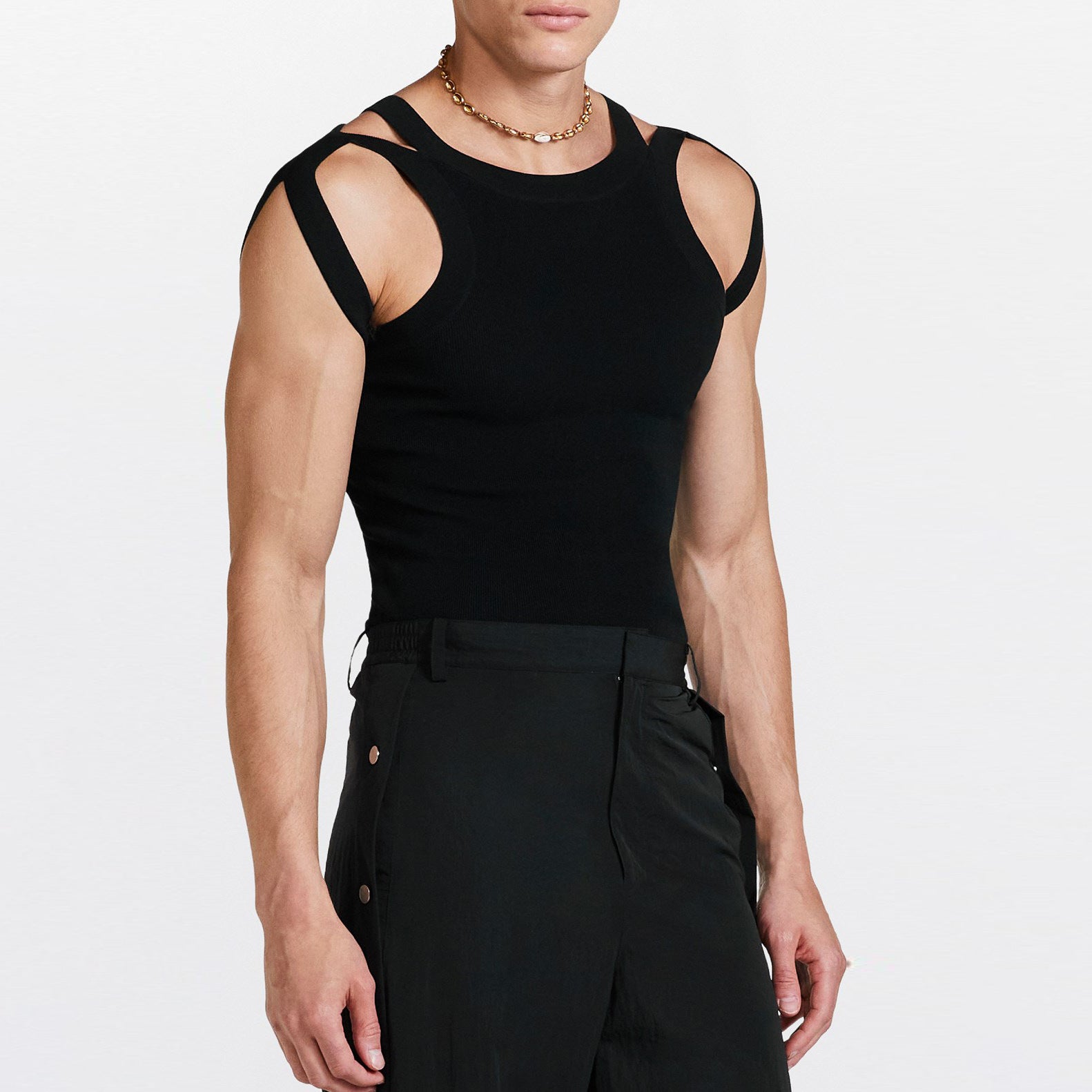 Men's Cut-Out Sexy Stretch Skinny T-Shirt - Black & Short Sleeve - XXXL - image 5