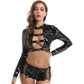 Black Long Sleeve Bodysuit Crotchless Womens Leather Lingerie Slutty Teddy - image 1