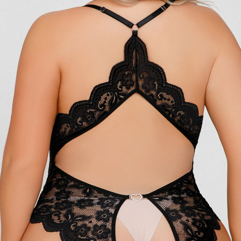Curvy Girl Deep V Lace Lingerie – Plus Size Crotchless Bodysuit Nightwear - image 5