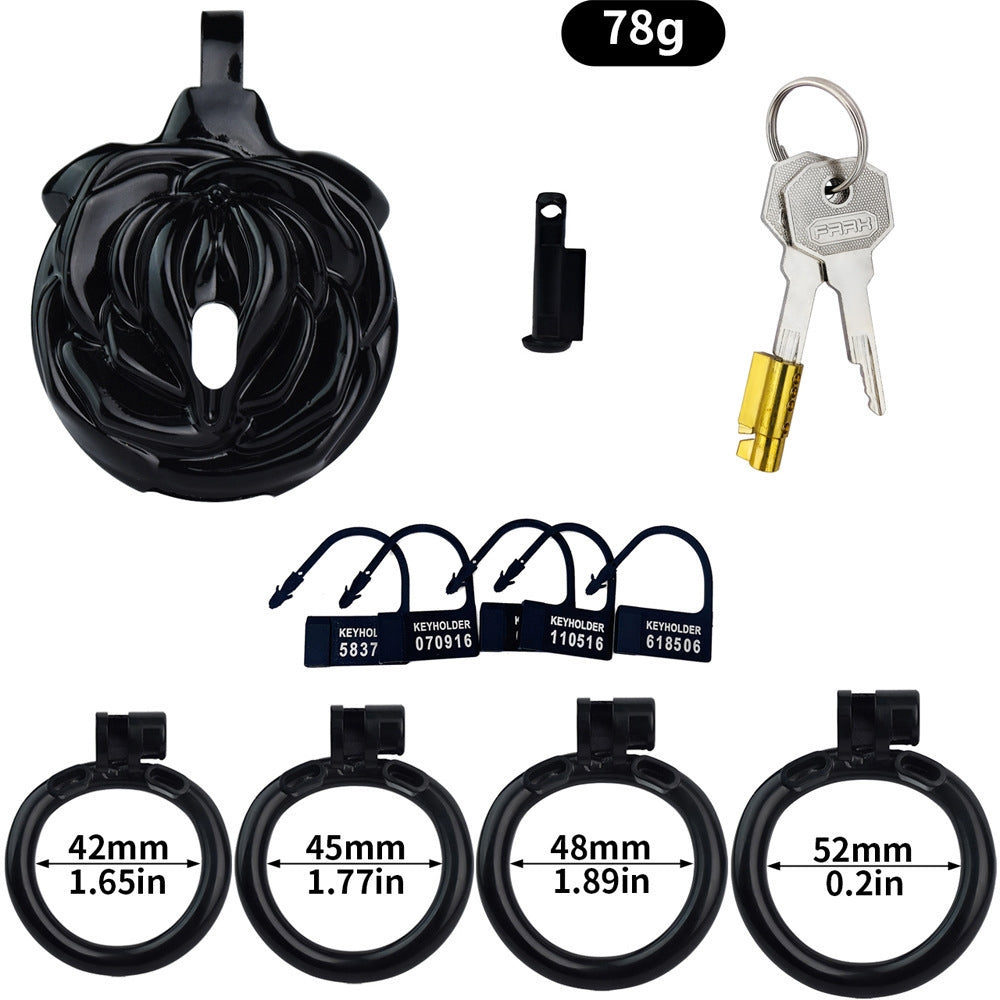 Male Chastity Cage with 4 Rings – Lightweight Resin Locking Device with 2 Keys, Invisible Wear for Long-Term Use - B - Black - image 5