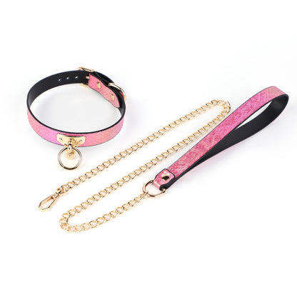 Snake Skin Texture Collar & Leash Set - Pink - image 1
