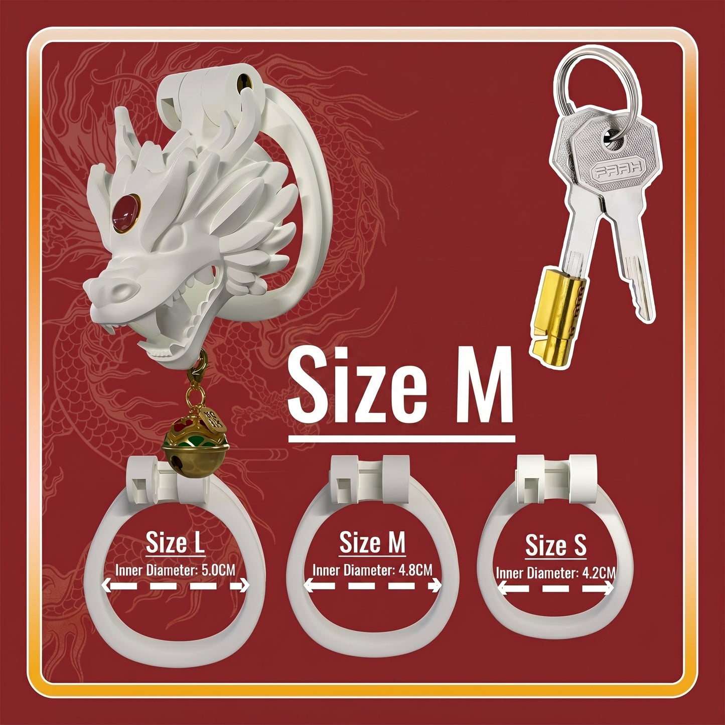 Dragon Guardian Bell Collar Chastity Cage - Red - M - image 4