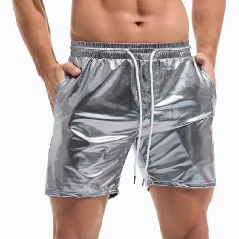 Men's Metallic 5" Holographic Rave Shorts with Drawstring - Silver - 2XL - image 4