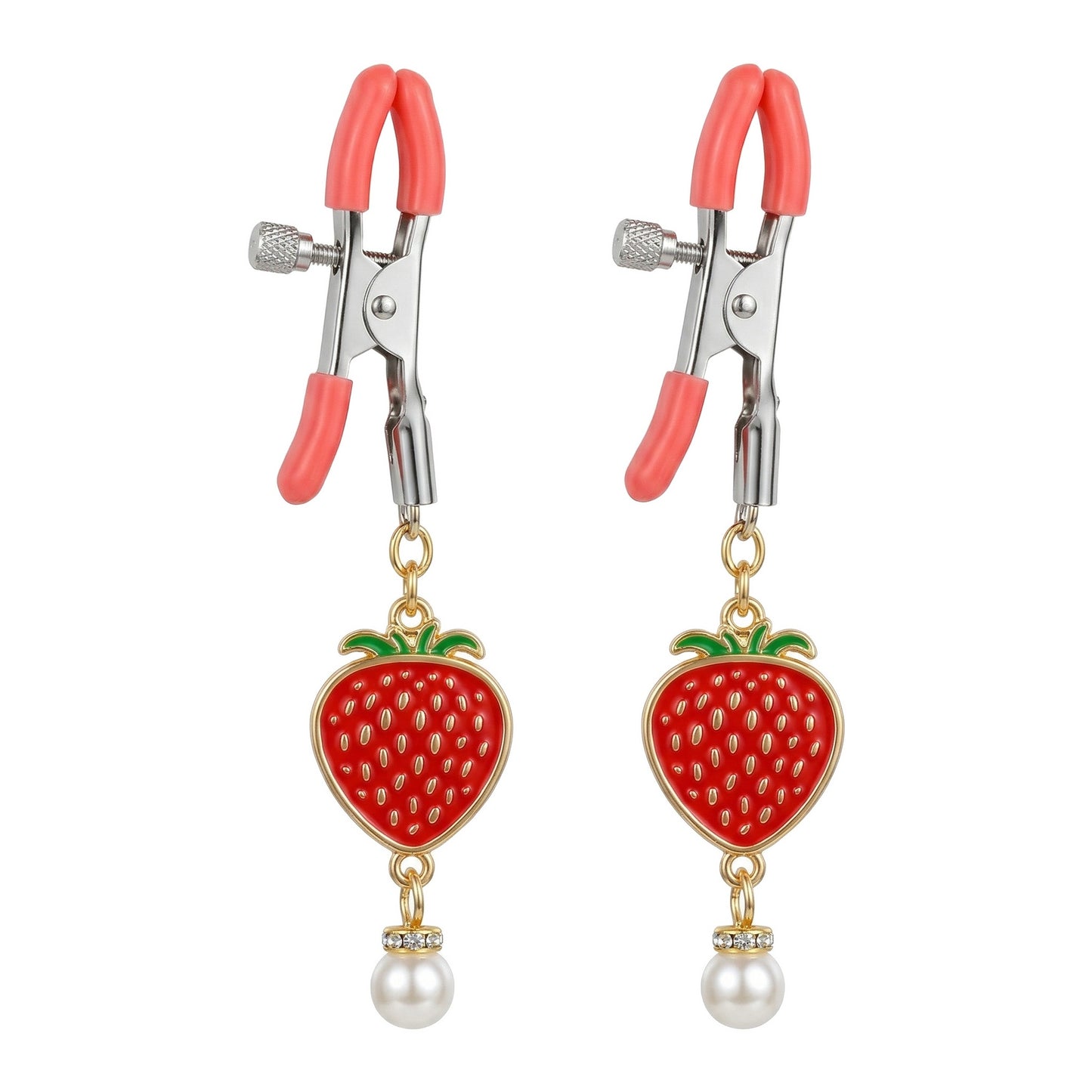 Cute Strawberry Nipple Clamps With Adjustable Dual Clip Design - Red Alligator clip nipple clamp - image 16