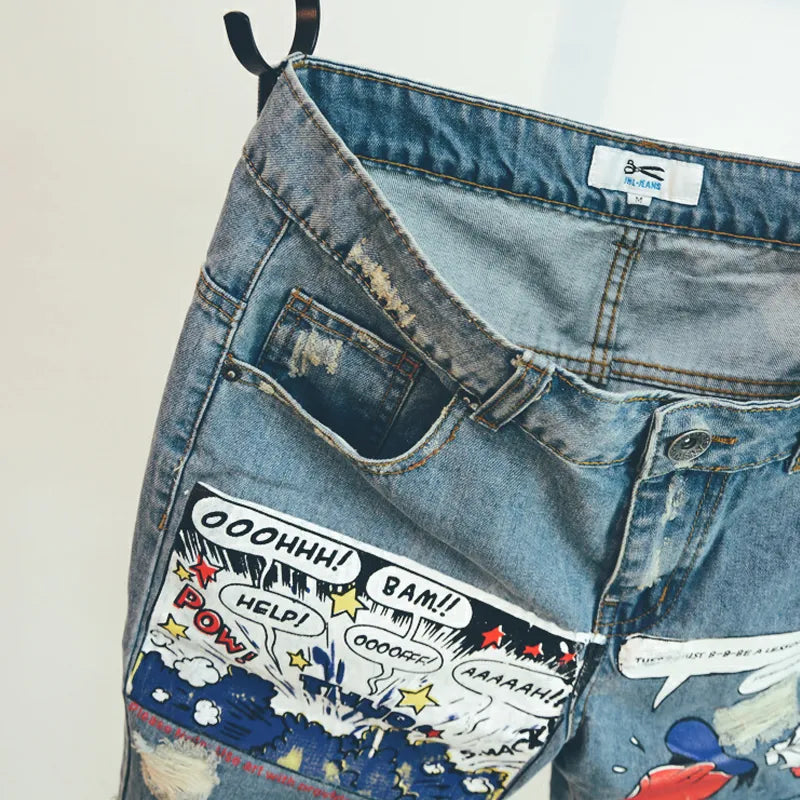 Fashion Mens Jeans Print Jean Shorts - image 3
