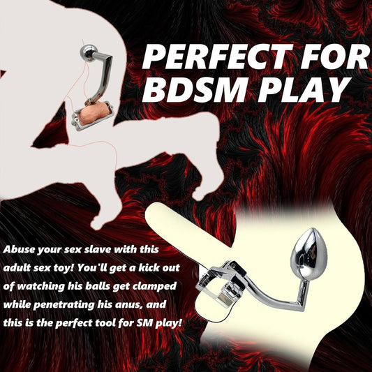 Stainless Steel Scrotum Clamp with Anal Butt Plug - image 0