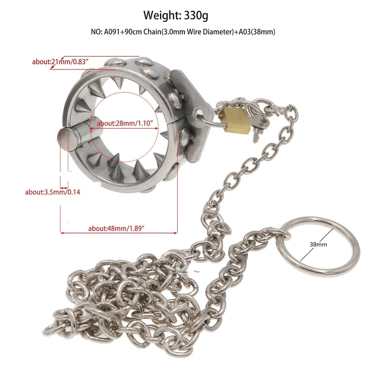 Stainless Steel Ring Testicle Ring with Spikes and Chain - S - image 4