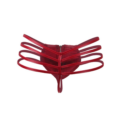 PU Leather Men's Underwear Lingerie Thong with Front Zipper - image 3