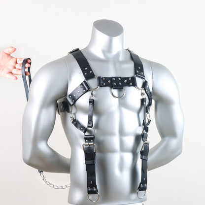 Men's Leather Body Harness Set with Suspenders & Leash – Adjustable BDSM Chest Harness for Roleplay & Fashion Statem - image 5