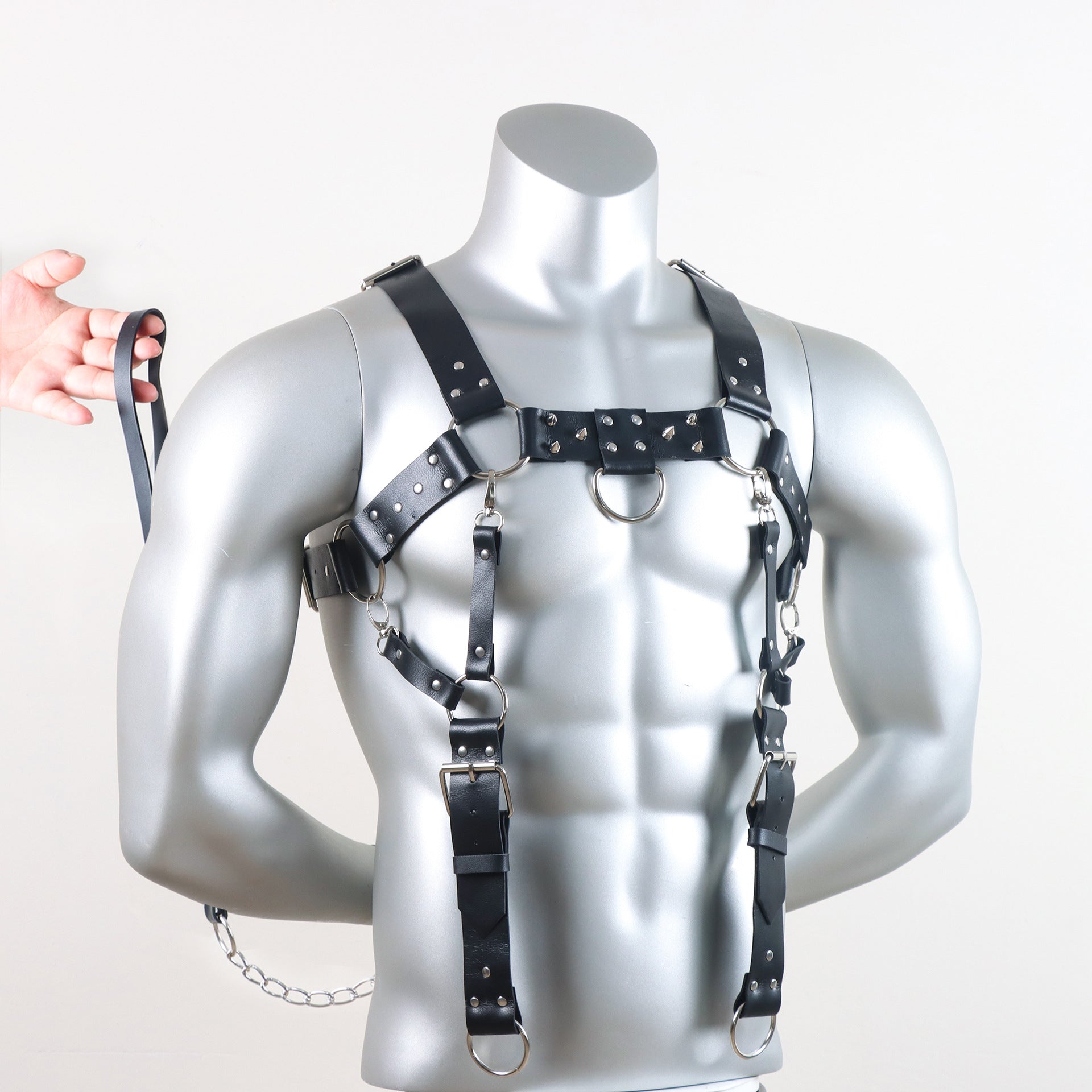 Men's Leather Body Harness Set with Suspenders & Leash – Adjustable BDSM Chest Harness for Roleplay & Fashion Statem - image 5