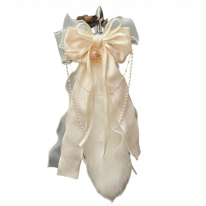 Luxury Fox Tail Plug Set – 15.7" Plush Tail With Pearl Chain & Interchangeable Plug Heads - White - 4.0cm - image 8