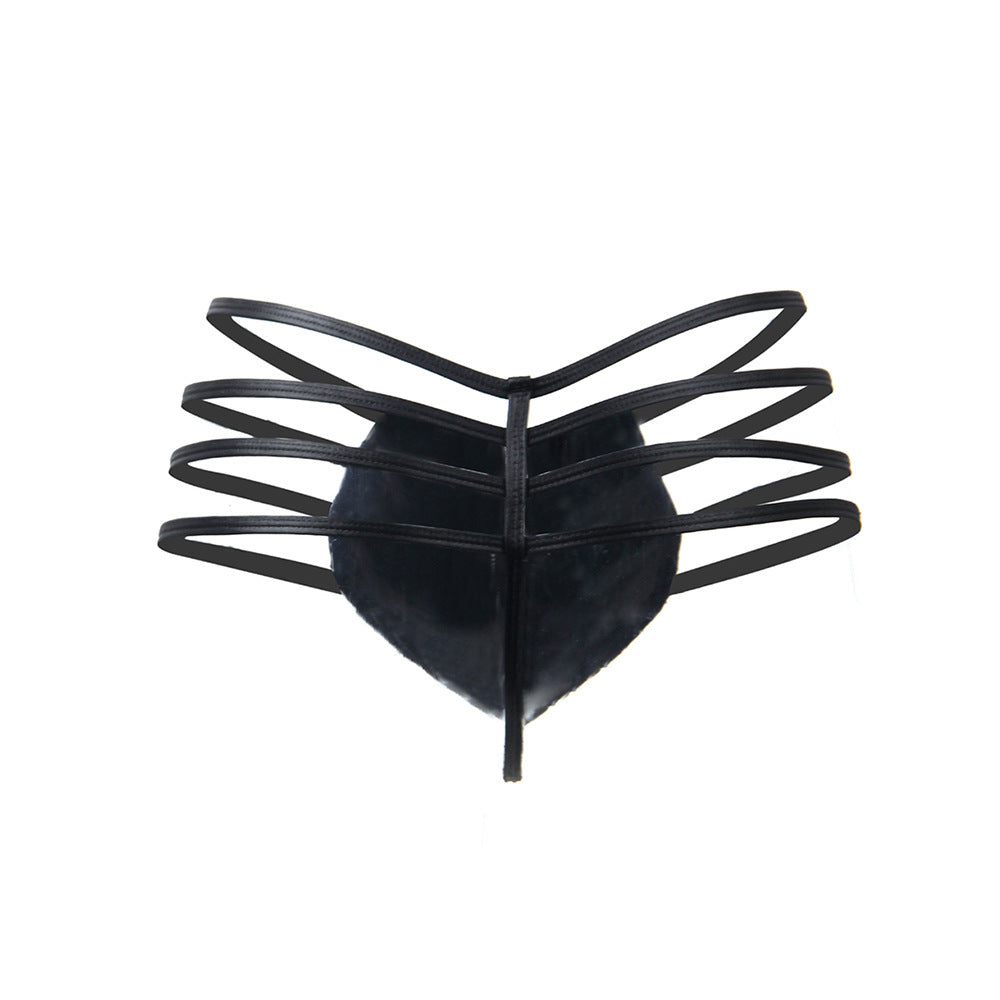 PU Leather Men's Underwear Lingerie Thong with Front Zipper - image 5
