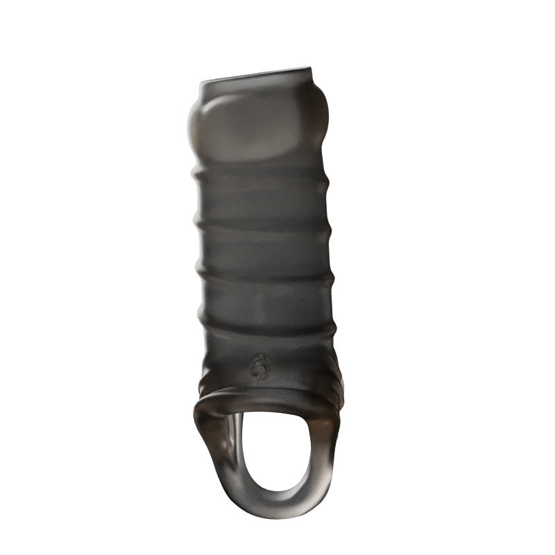 Reusable Silicone Penis Sleeve Glans Penis Enlarger Extender - Spiral - Black - image 1