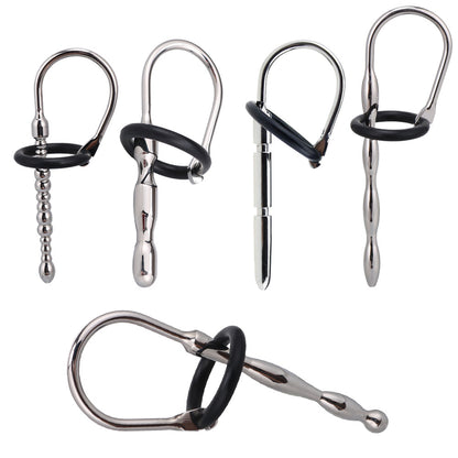 7 Styles Stainless Steel Urethral Sounding with Silicone Cock Ring - image 0