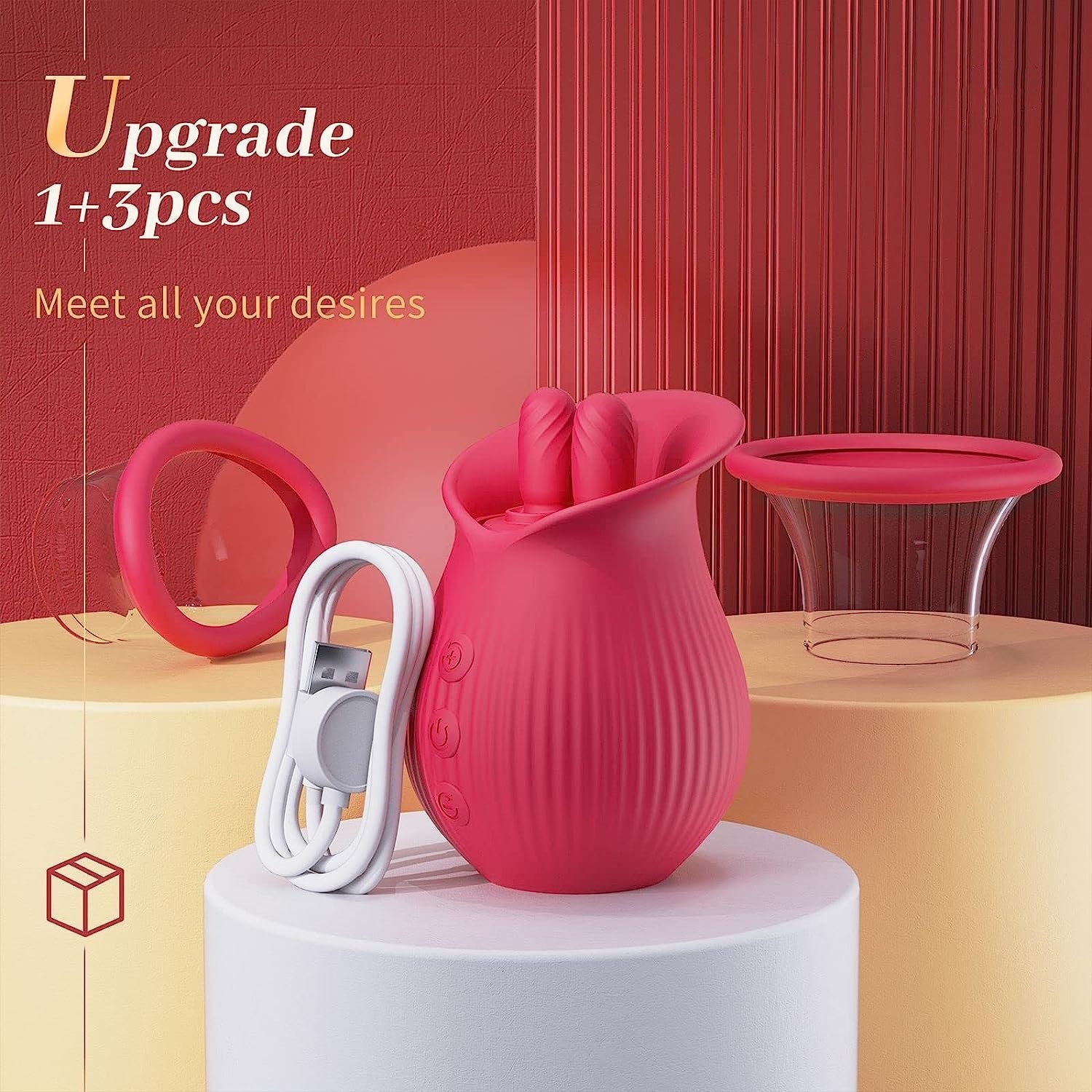 3in1 Rose Sex Toy With 2 Suction Cups - image 2