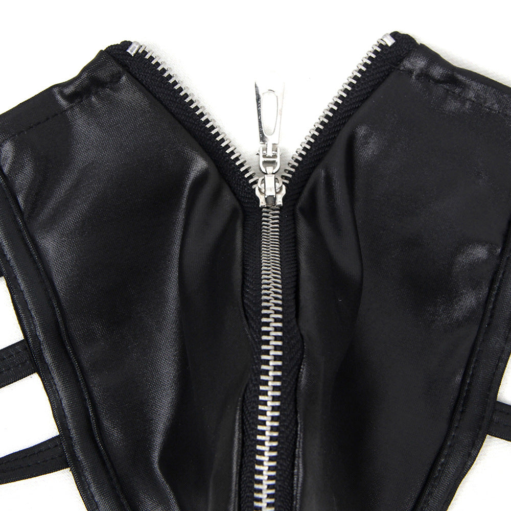 PU Leather Men's Underwear Lingerie Thong with Front Zipper - image 1