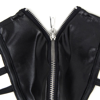 PU Leather Men's Underwear Lingerie Thong with Front Zipper - image 1