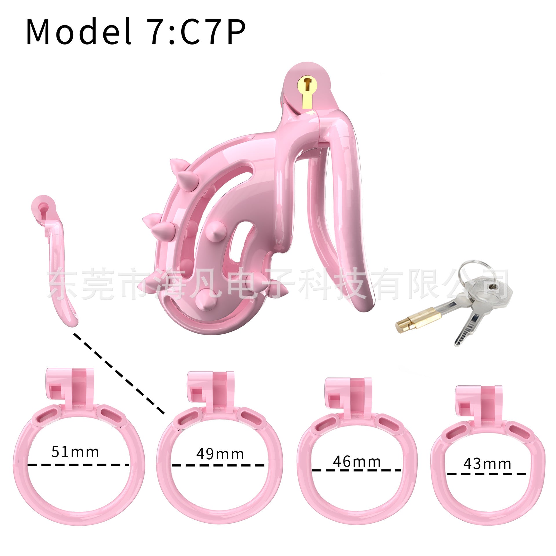 Chastity Cage with Spikes & 4 Rings - Pink A - Curved Rings - image 4
