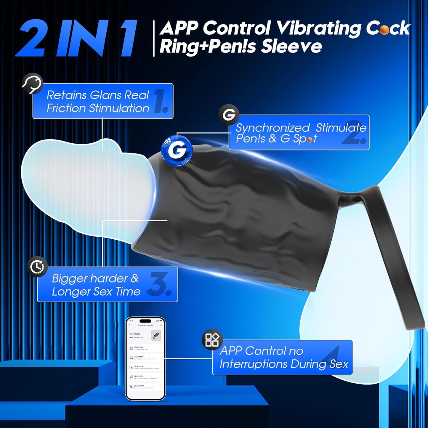 APP-Controlled Vibrating Cock Ring Penis Sleeve - image 4