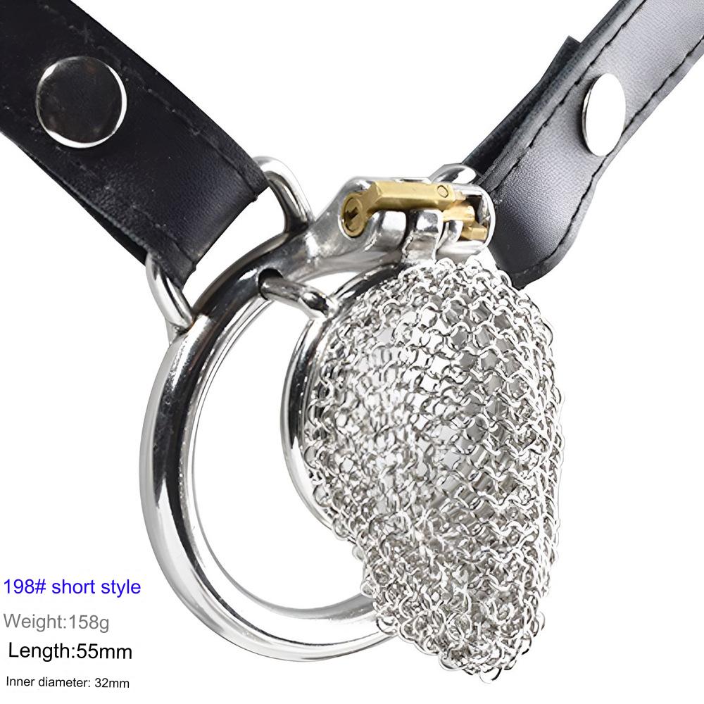 Chain Mail Plating Chastity Cage - Short - 55mm Circular Ring & Belt - image 10