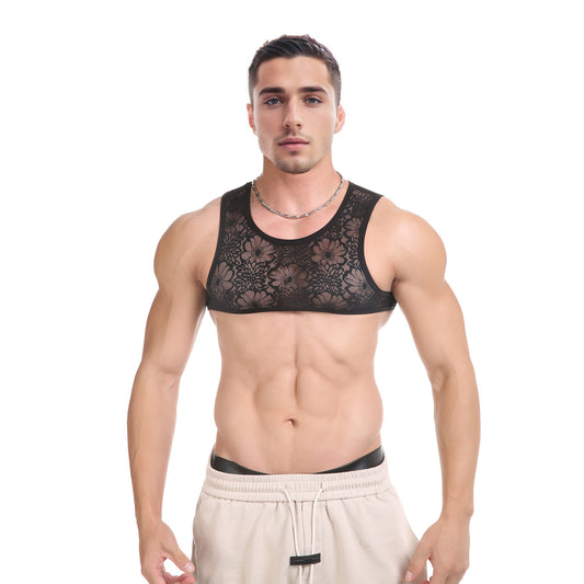 Men Tank Top Vest Lace Sleeveless Shirt Bra - image 4