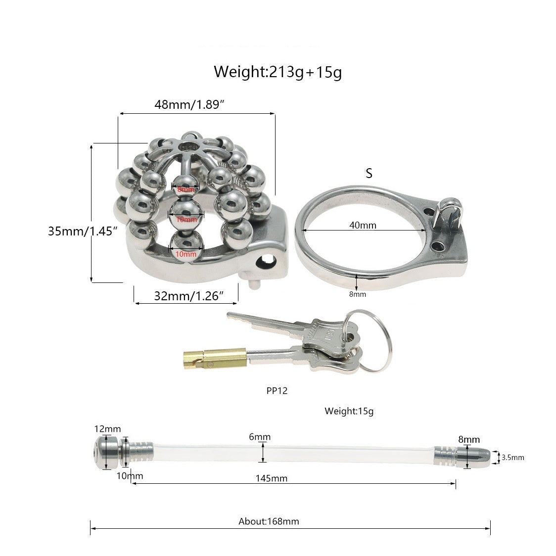 24-Bead Stainless Steel Chastity Cage with Urethral Tube - S - image 4