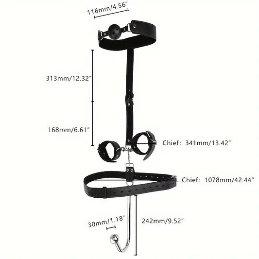 Sex Backhand Back Gag With Anal Hooks SM Leather - image 0