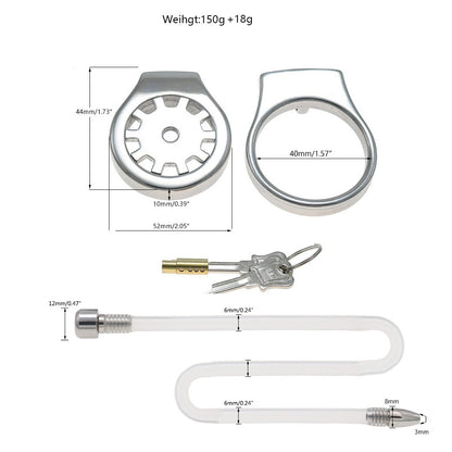 Thickened Stainless Steel Chastity Cage with 11.8-Inch Catheter – 4 Ring Sizes - B - 1.57'' - image 10