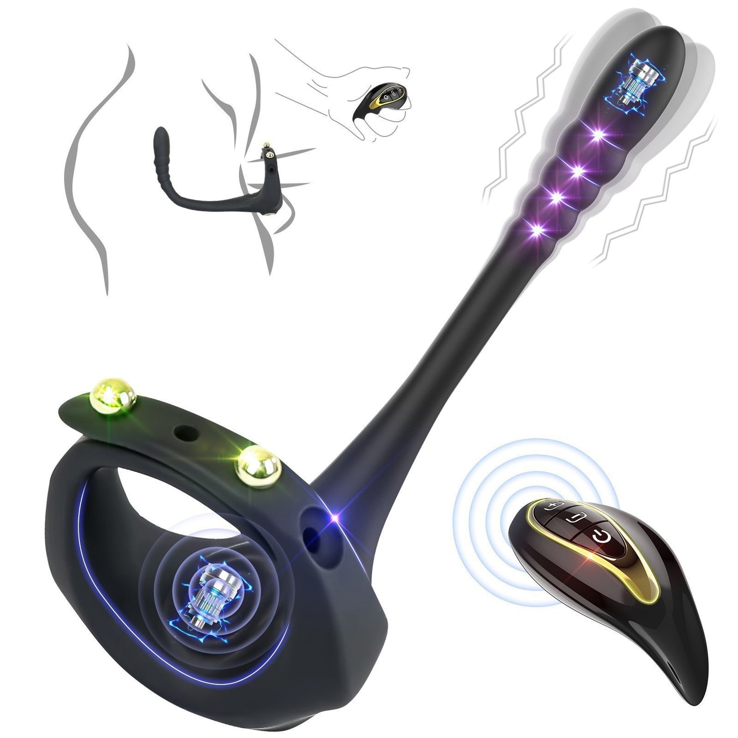 11 Vibrating Mode Cock Ring Anal Plug  - Black - image 0