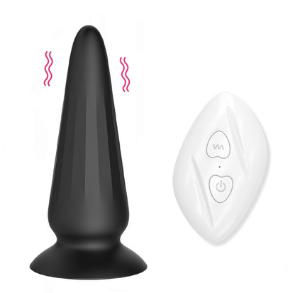 Remote Control Vibrating Butt Plug - Tapered Vaginal Anal Stimulator Prostate Massager - Black - image 1