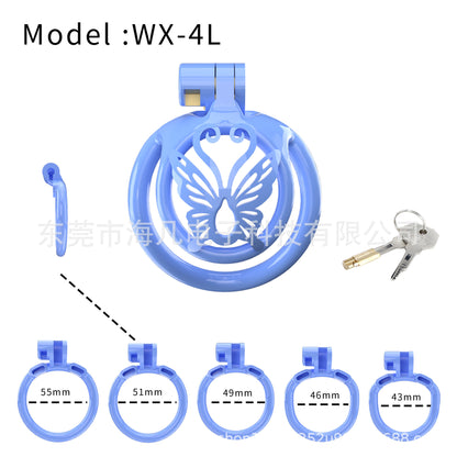 Butterfly Sissy Chastity Cage with 5 Rings - Blue Curved Rings - image 6