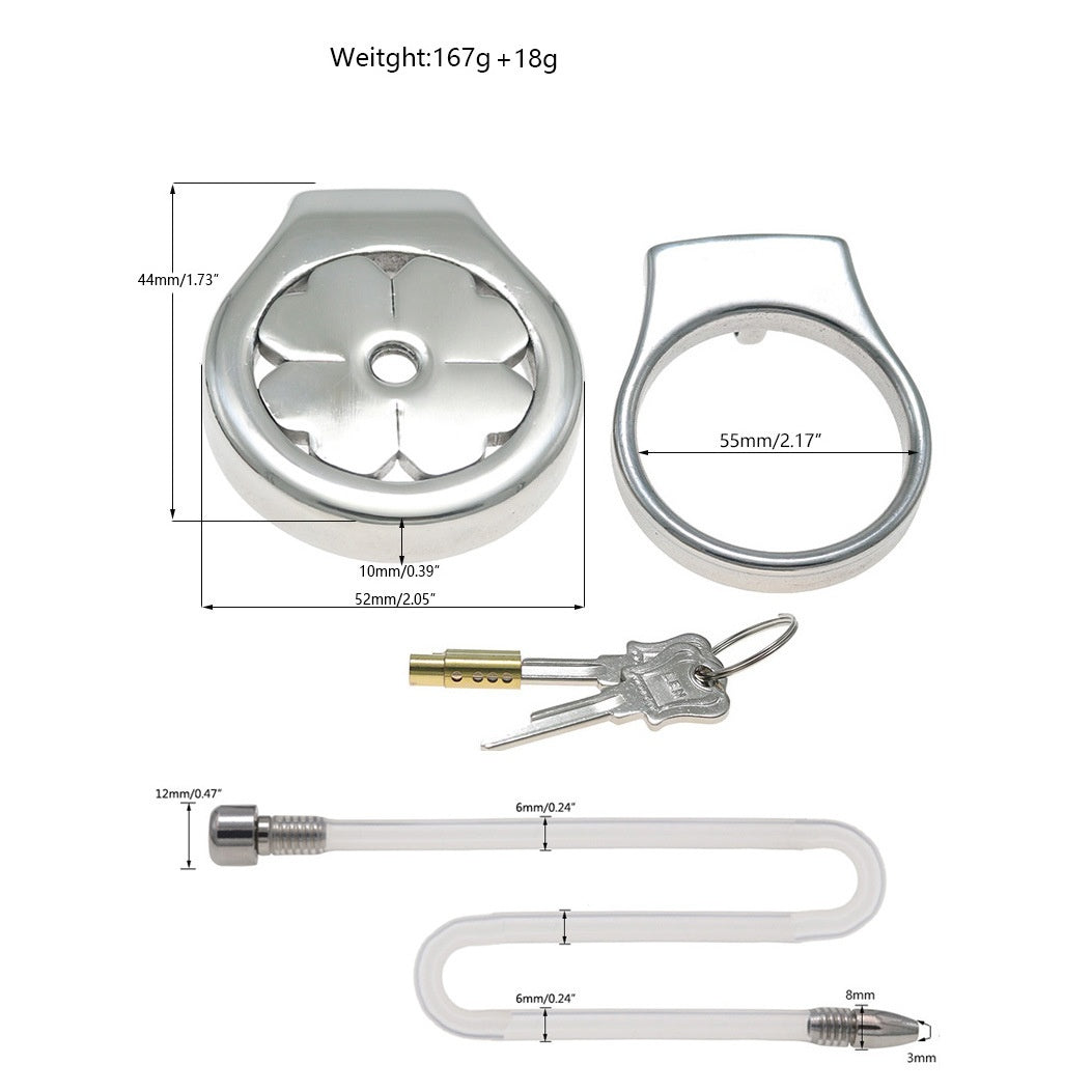 Flat Stainless Steel Chastity Cage with Long Hollow Urethral Tube - 55mm + Thick Tube - image 9