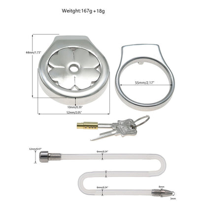 Flat Stainless Steel Chastity Cage with Long Hollow Urethral Tube - 55mm + Thick Tube - image 9