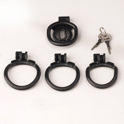 Innie/Micro/Stub Chastity Cage for Sissy Play with 3 Size Rings - B - Black - Innie - image 19