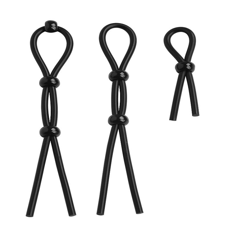 Ultimate Silicone Lasso Adjustable Cock Ring - Black - 3 Beads - image 2