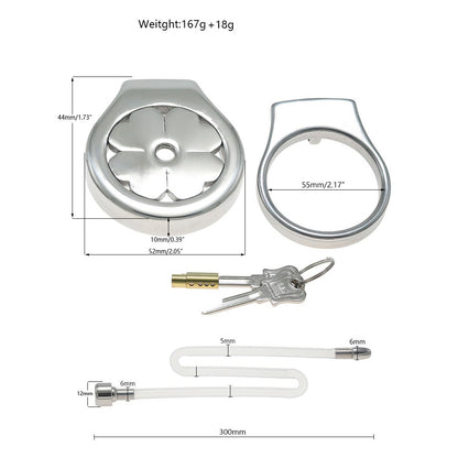 Flat Stainless Steel Chastity Cage with Long Hollow Urethral Tube - 55mm + Slim Tube - image 16
