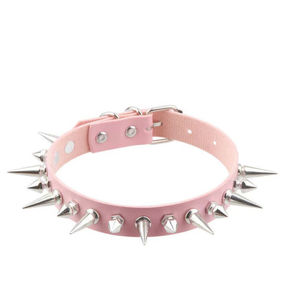 Spiked Sm Leather Collar - Pink - image 4