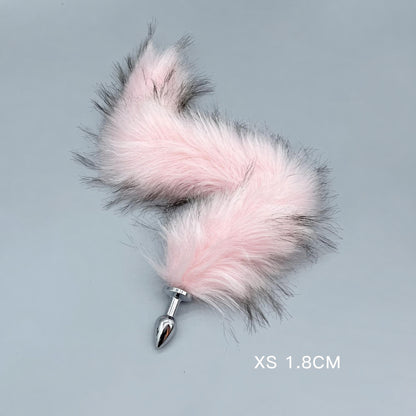 Pink & Black Fox Tail Plug with Removable Metal Base - XS - image 2