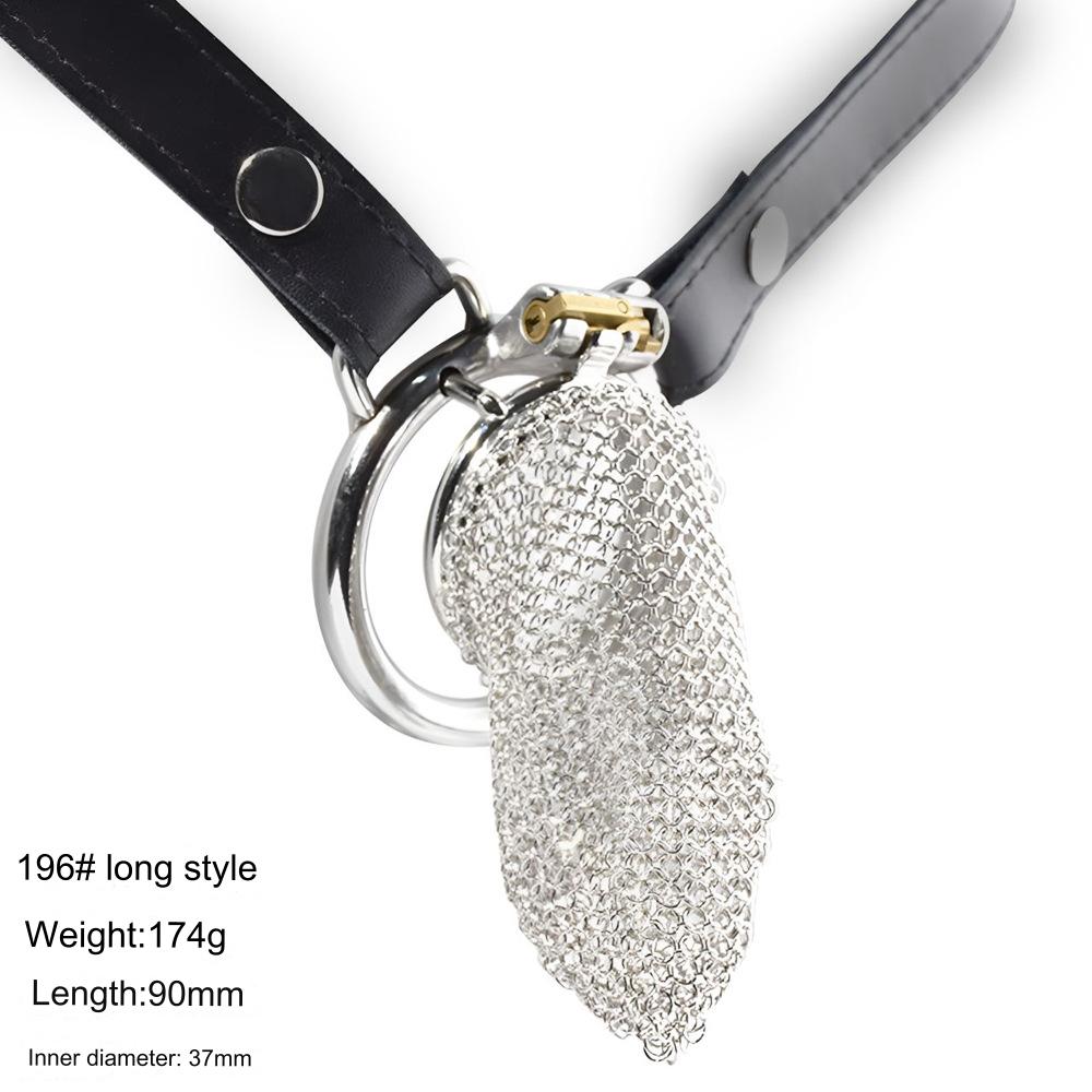 Chain Mail Plating Chastity Cage - Long - 55mm Circular Ring & Belt - image 6
