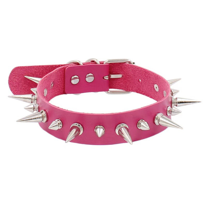 Spiked Sm Leather Collar - Rose - image 5