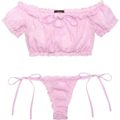 Flirty Off-Shoulder Ruffle Lingerie Set - Sheer Mesh Bra & Tie-Side Panty - B - XXXL - image 27