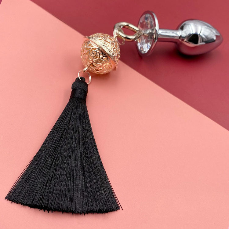 Metal Bell Anal Plug Erotic - Black & Gold - image 5