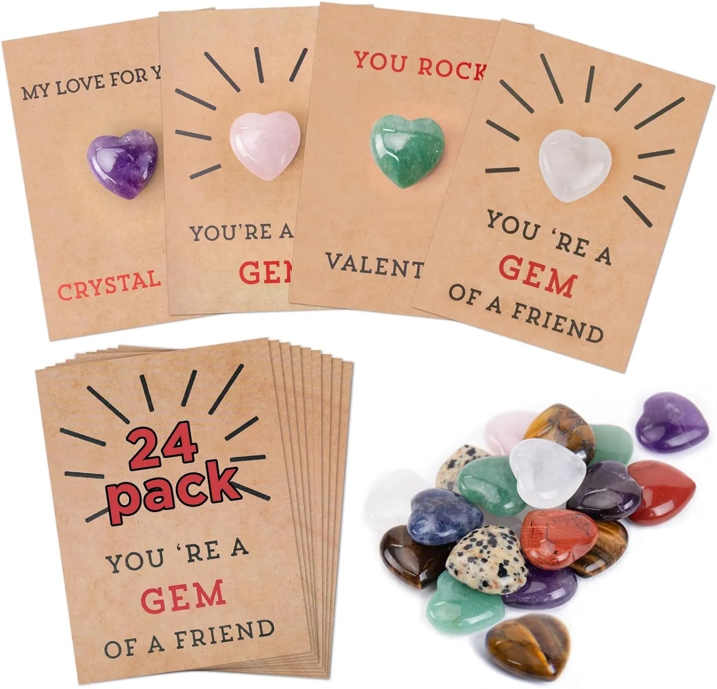 24PCs Stone Cards with Heart-Shape -Gifts for Kids