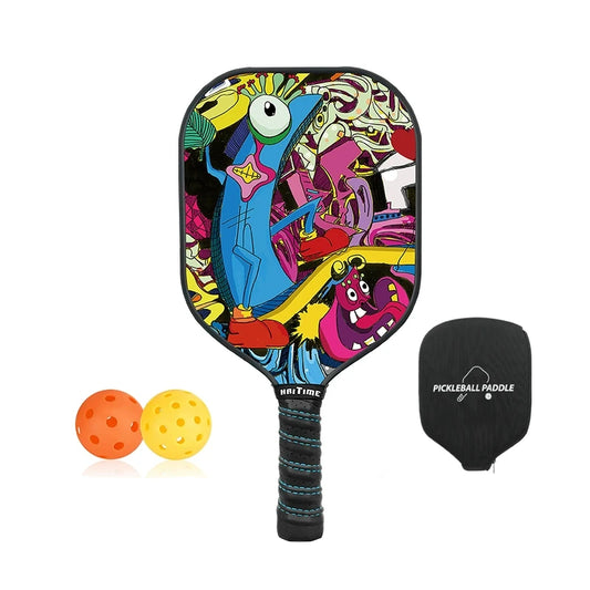 Graffti Pickleball Paddle with Balls & Cover - Made of Honeycomb Double-sided Fiberglass and Graphite Composite