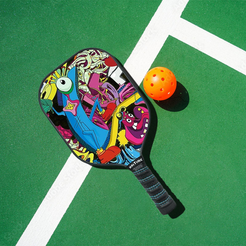 Graffti Pickleball Paddle with Balls & Cover - Made of Honeycomb Double-sided Fiberglass and Graphite Composite