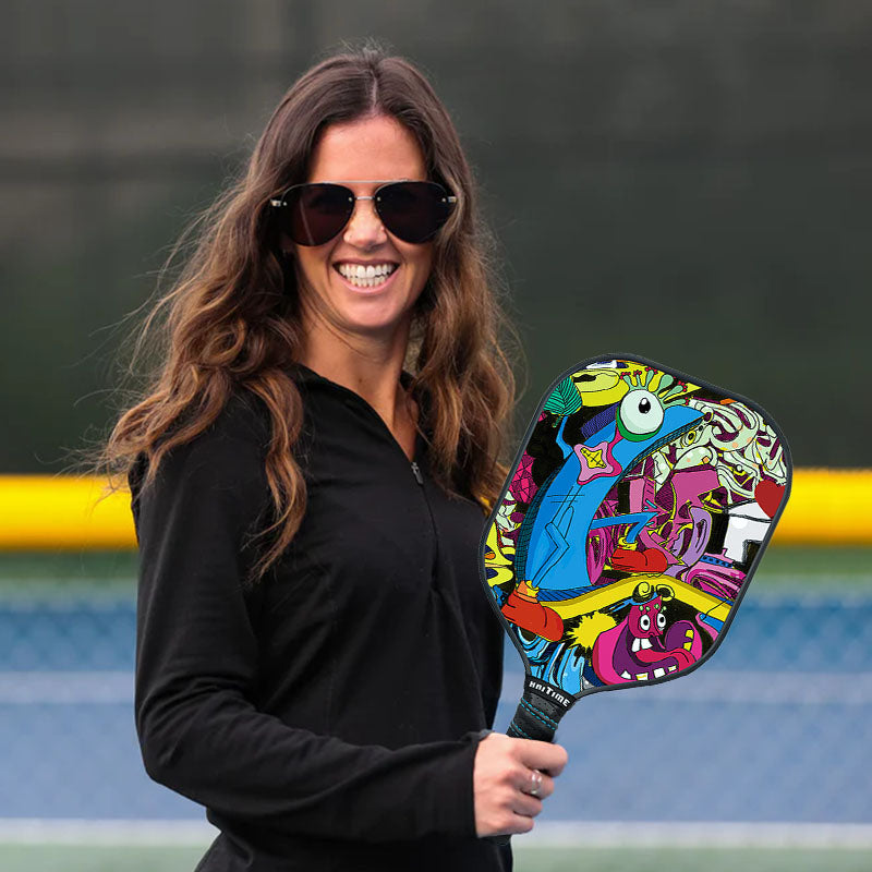 Graffti Pickleball Paddle with Balls & Cover - Made of Honeycomb Double-sided Fiberglass and Graphite Composite