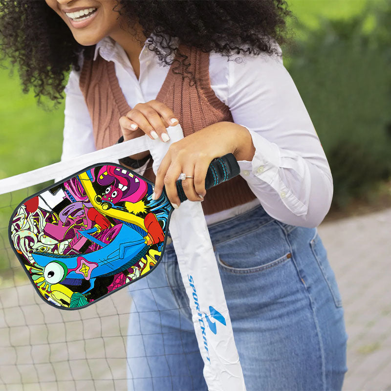 Graffti Pickleball Paddle with Balls & Cover - Made of Honeycomb Double-sided Fiberglass and Graphite Composite